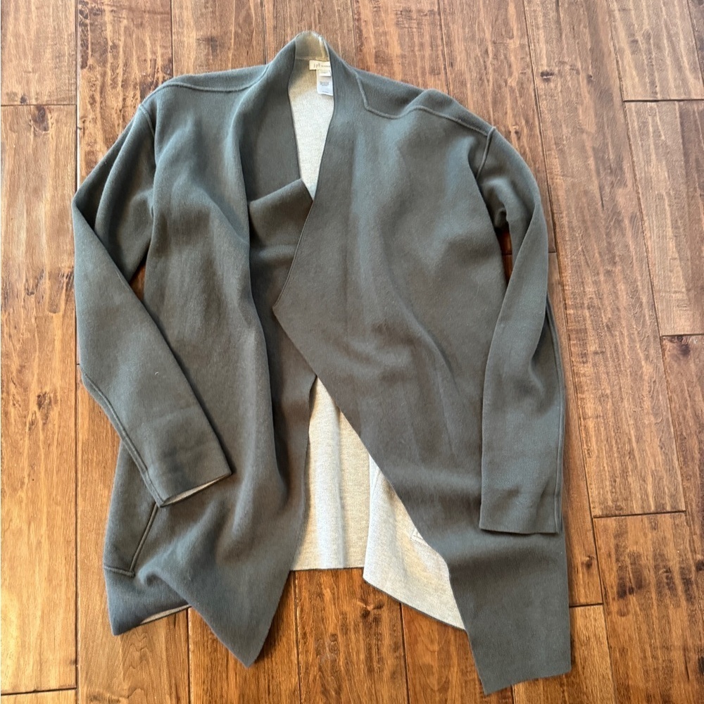 J Jill Womens XS Reversible Double-Faced Cardigan Open Front Sweater Green Cream